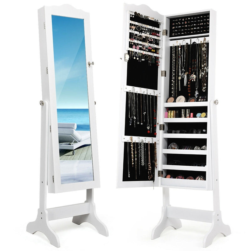 Full Length Mirror Stand With Locking Jewelry Storage - White - Seasonal Overstock