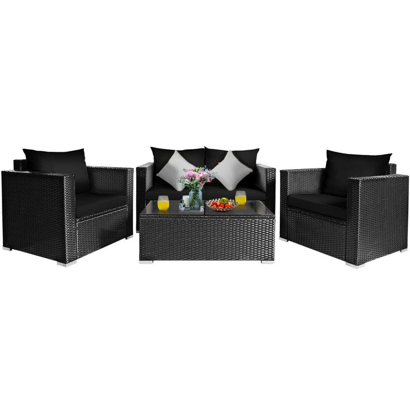 Madison 4pc Outdoor Rattan Patio Sofa Chair and Table Set - Black - Seasonal Overstock