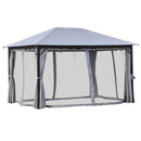 Thetis 13' x 10' Light Grey Gazebo with Mesh Curtains - Seasonal Overstock