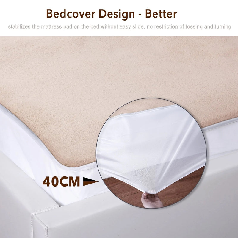 Twin Size Heated Mattress Pad With LED Controller - Beige - Seasonal Overstock