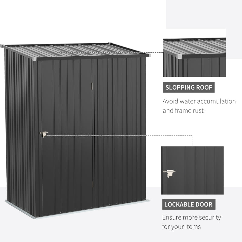 5' x 3' Lean-to Galvanized Steel Storage Shed - Charcoal Grey