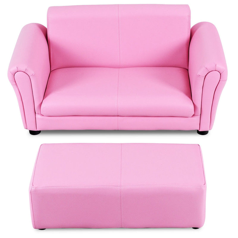 Kids Casa Kid Sized Sofa and Ottoman Set - Pink - Seasonal Overstock