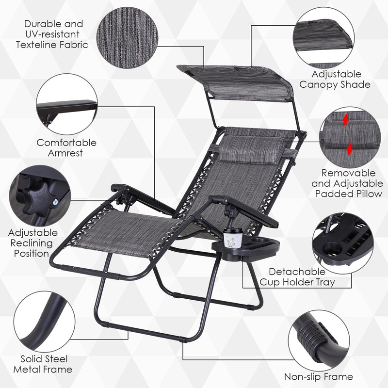 Darius 2pc Zero Gravity Chair Set - Grey - Seasonal Overstock