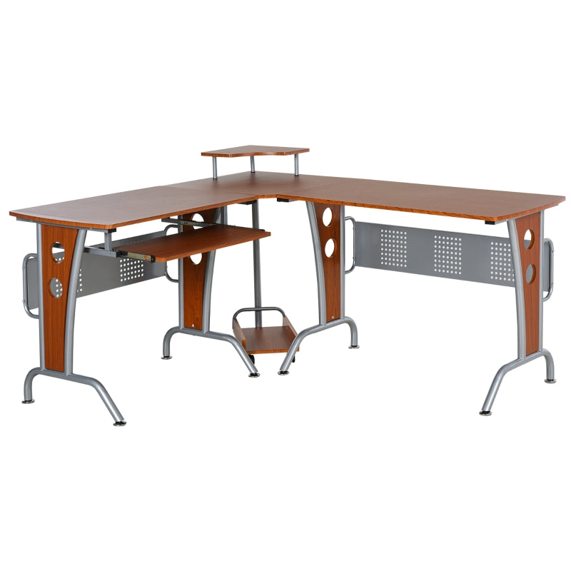 Jaydon L-Shaped Corner Desk with Corner Stand and Keyboard Tray - Brown - Seasonal Overstock