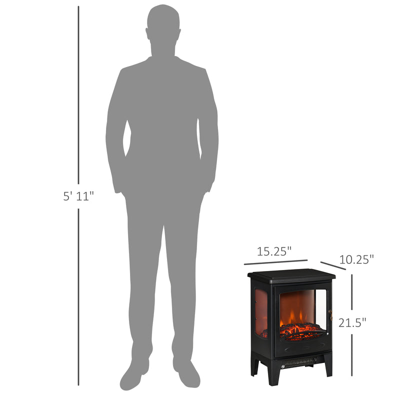 Mini Electric Fireplace with Realistic Flame - Grey Black - Seasonal Overstock