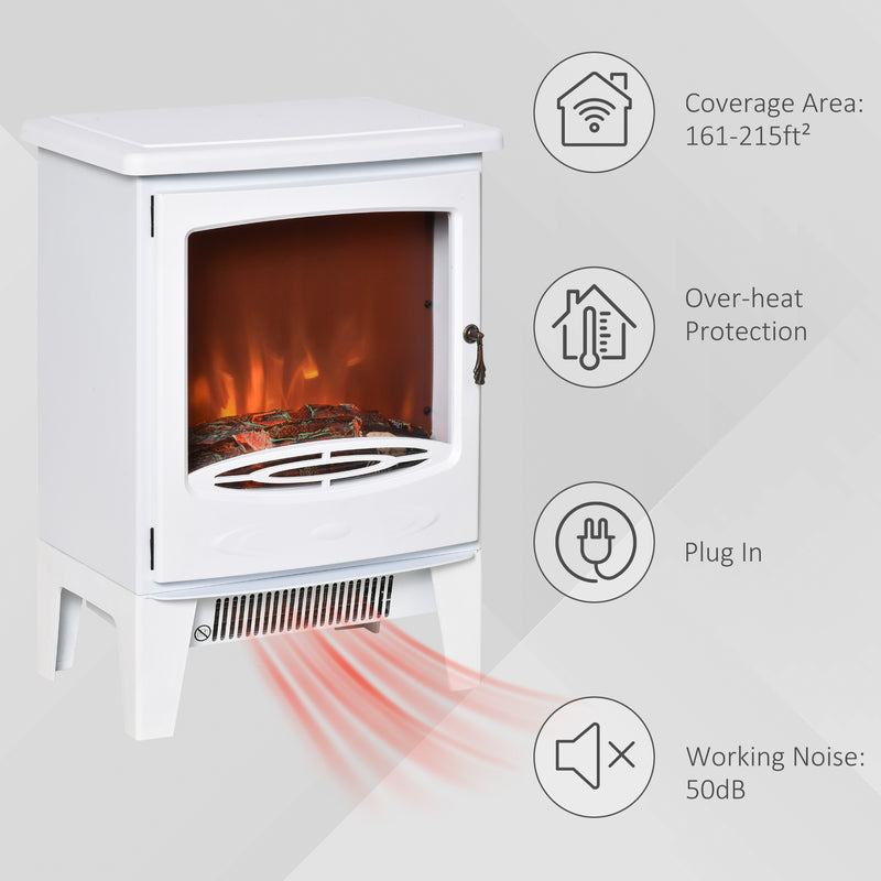 Mini Electric Fireplace with Realistic Flame - White - Seasonal Overstock