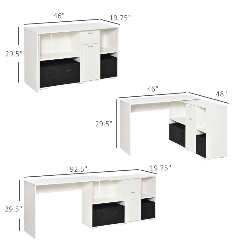 Simon Convertible L-Shaped Desk with Cabinet and Storage - White - Seasonal Overstock