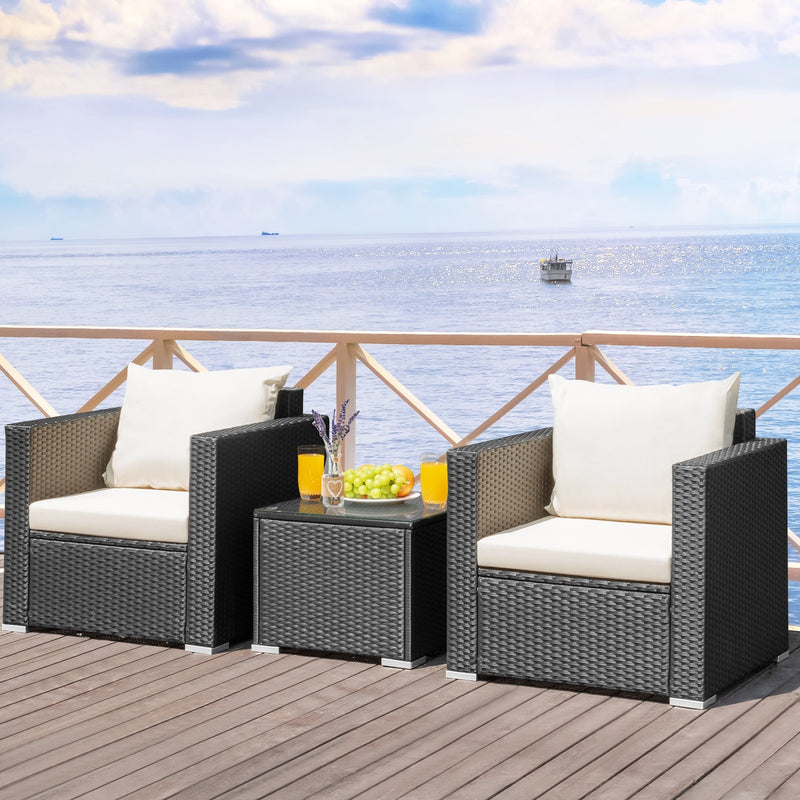 Tarin 3pc Outdoor Rattan Table and Chairs Set - White - Seasonal Overstock