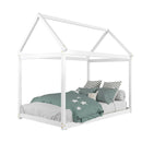 Xavier House Shaped Twin Size Wood Canopy Platform Bed - White - Seasonal Overstock