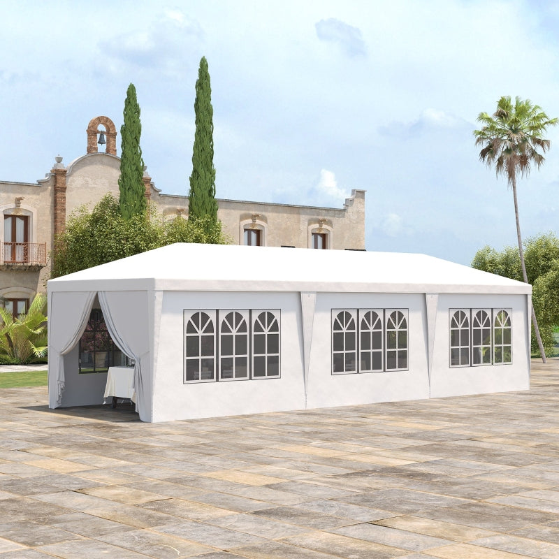 10' x 28' White Party Canopy Tent with 8 Wall Panels - Seasonal Overstock