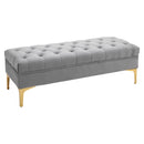 Benches, Ariya 47" Velvety Grey Button Tufted Upholstered Ottoman Bench - Seasonal Overstock