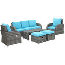 Balsam Cove 6pc Outdoor Wicker Sofa Chairs Table and Stool Patio Set - Sky Blue - Seasonal Overstock