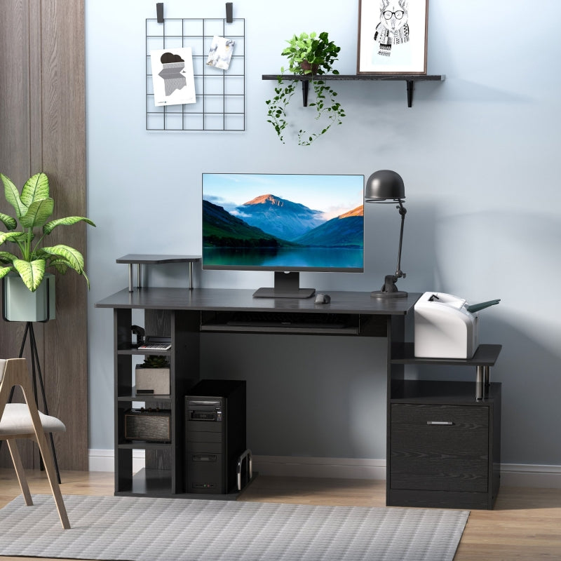 Casey Wood Computer Desk with Cabinet and Shelves - Black - Seasonal Overstock