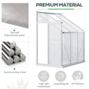 6' x 4' Lean-To Aluminum Frame Walk-In Greenhouse with Polycabonate Panels, Sliding Door - Silver
