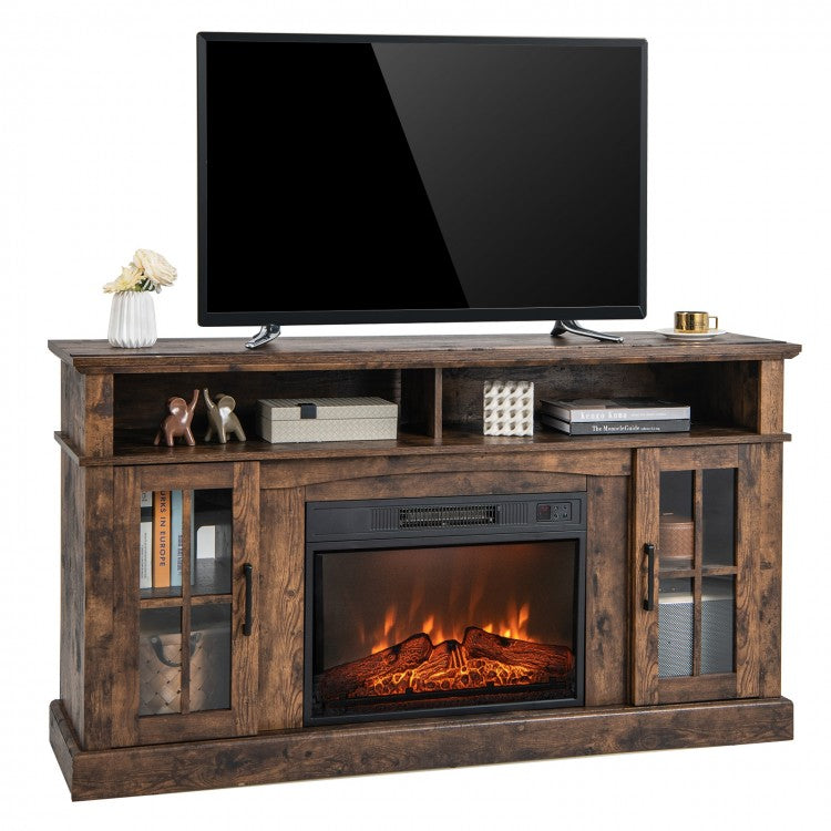 Parker Rustic Brown 1400W Electric Fireplace TV Stand for up to 65" TVs - Seasonal Overstock