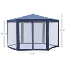 13ft Hexagonal Portable Party Gazebo with Mesh Walls - Blue - Seasonal Overstock