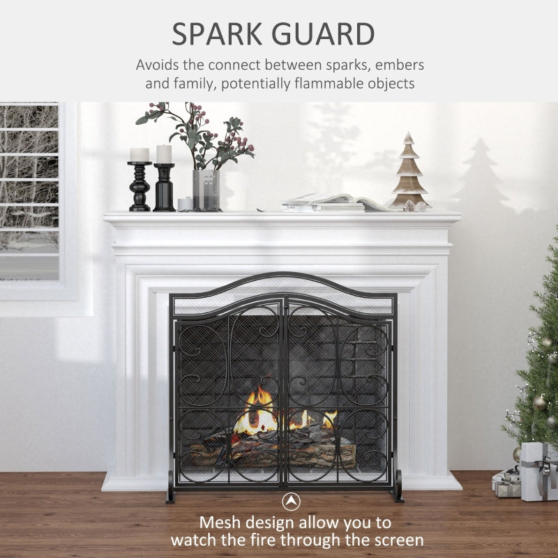Arched 2-Door Spark Guard Fireplace Screen 35" Wide - Seasonal Overstock