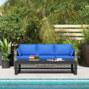 Patio Furniture, Manchester Creek Outdoor Patio Rattan Sofa - Blue & Grey - Seasonal Overstock