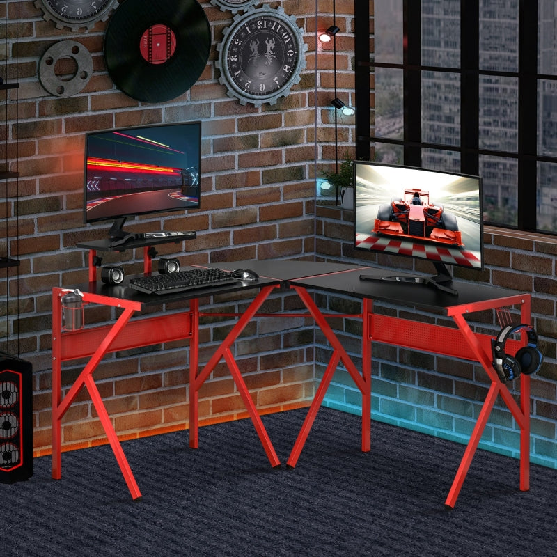 Rumo L-Shaped Black & Red Gaming Computer Desk - Seasonal Overstock