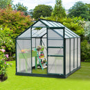 Greenhouses, 6.2' x 8.3' Walk-In Aluminum Frame Greenhouse with Polycarbonate Panels, Sliding Door - Green - Seasonal Overstock