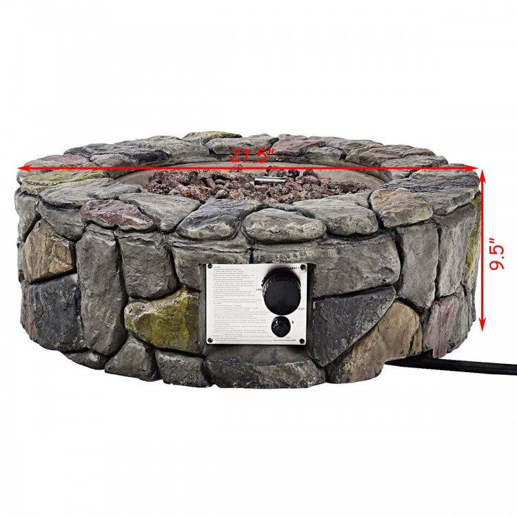 Faron 28" Round 40,000 BTU Faux Stone LP Fire Pit with Lava Rocks and Cover - Grey - Seasonal Overstock