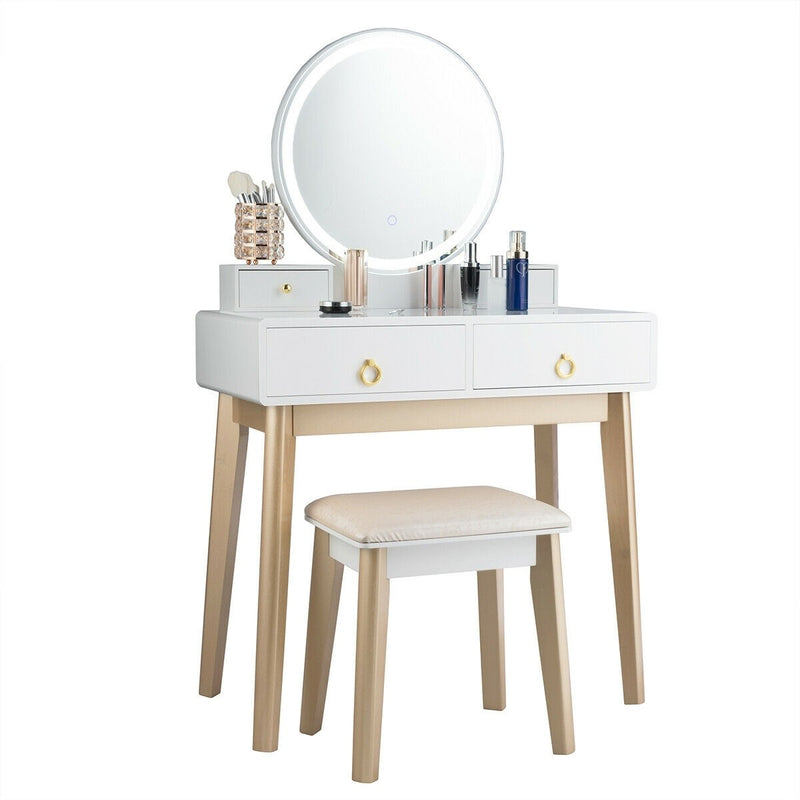 Melvyna Luxury Vanity with LED Mirror - Gloss White / Gold - Seasonal Overstock
