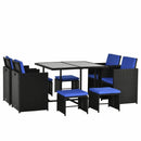 Mira 9pc Outdoor Patio Rattan Compact Dining Set - Blue - Seasonal Overstock