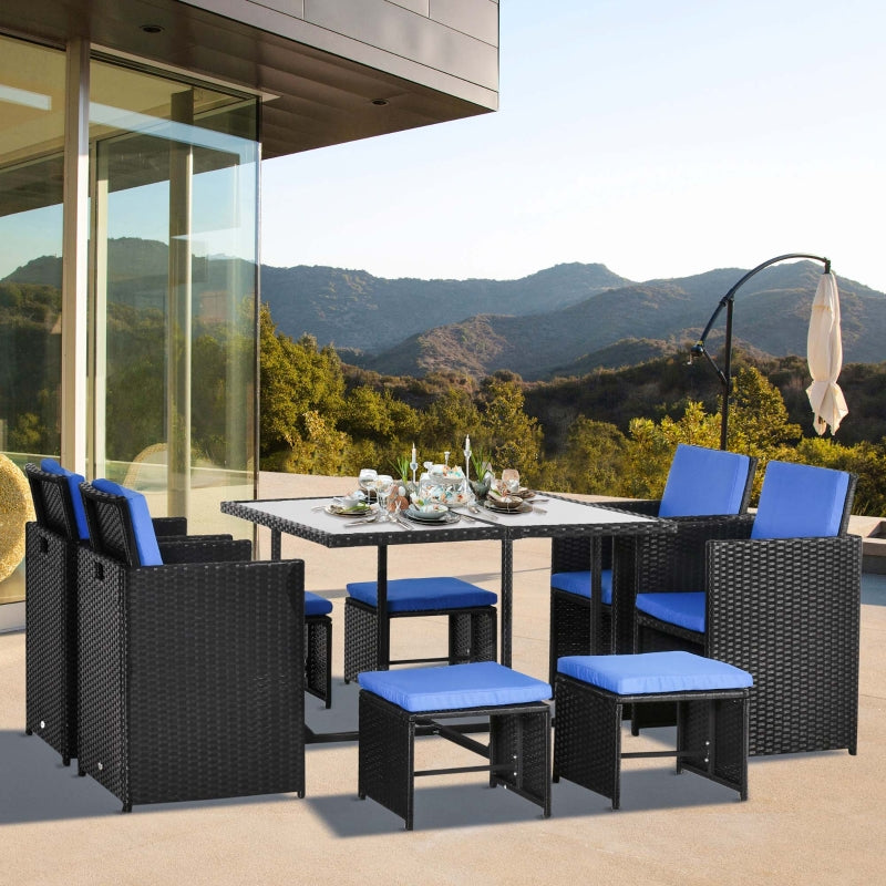 Mira 9pc Outdoor Patio Rattan Compact Dining Set - Blue - Seasonal Overstock