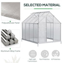 6' x 8' Walk-In Greenhouse with Aluminum Frame and Polycarbonate Panels, Sliding Door - Silver