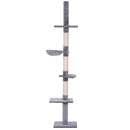Cat Trees, Floor To Ceiling 5 Tier Cat Tree in Grey - Seasonal Overstock