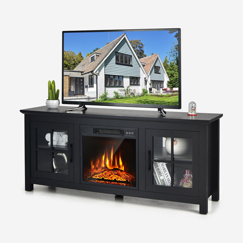 Elio Black 1400W Electric Fireplace TV Stand for TVs up to 65" - Seasonal Overstock