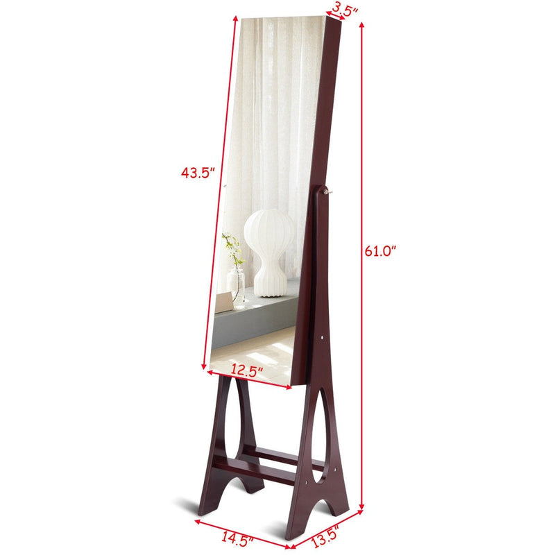 Full Length Mirror Stand With Jewelry Organizer - Brown - Seasonal Overstock