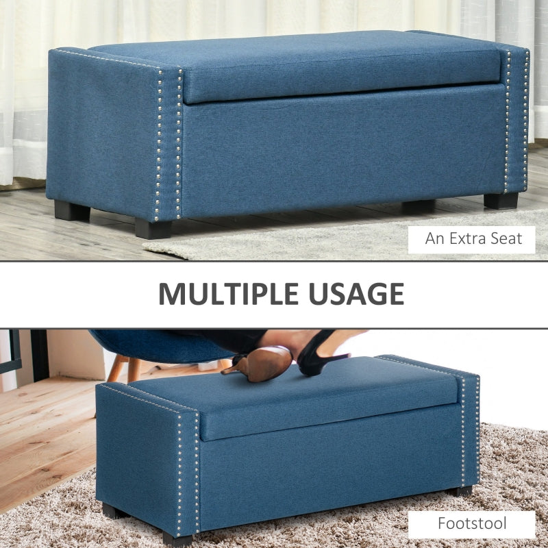Osman 47" Nailhead Blue Upholstered Storage Bench - Seasonal Overstock
