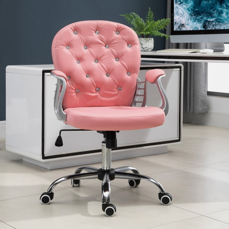 Stella Diamond Tufted Vanity Task Chair - Pink Faux Leather - Seasonal Overstock