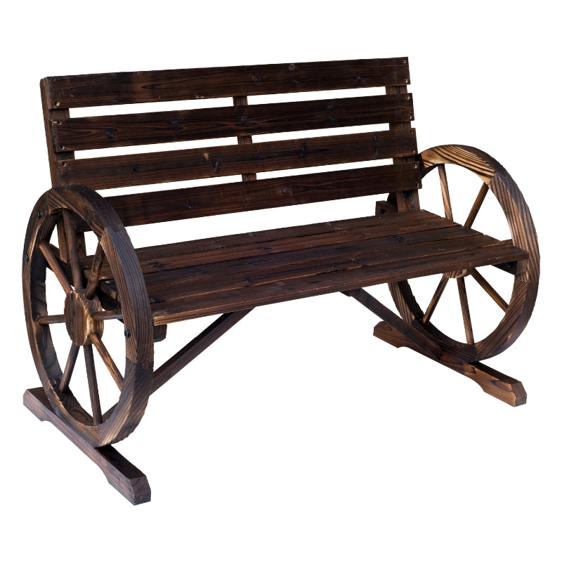 Wainwright 42" Outdoor Wagon Wheel Wood Garden Bench - Rustic Brown - Seasonal Overstock