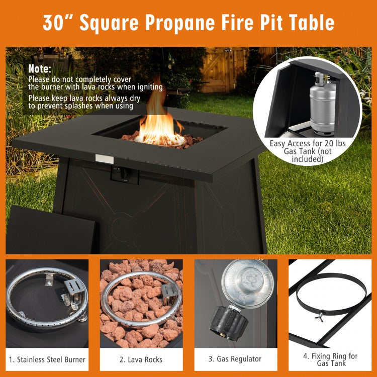 Kiran 30" Square 50,000 BTU Fire Table with Cover - Black - Seasonal Overstock