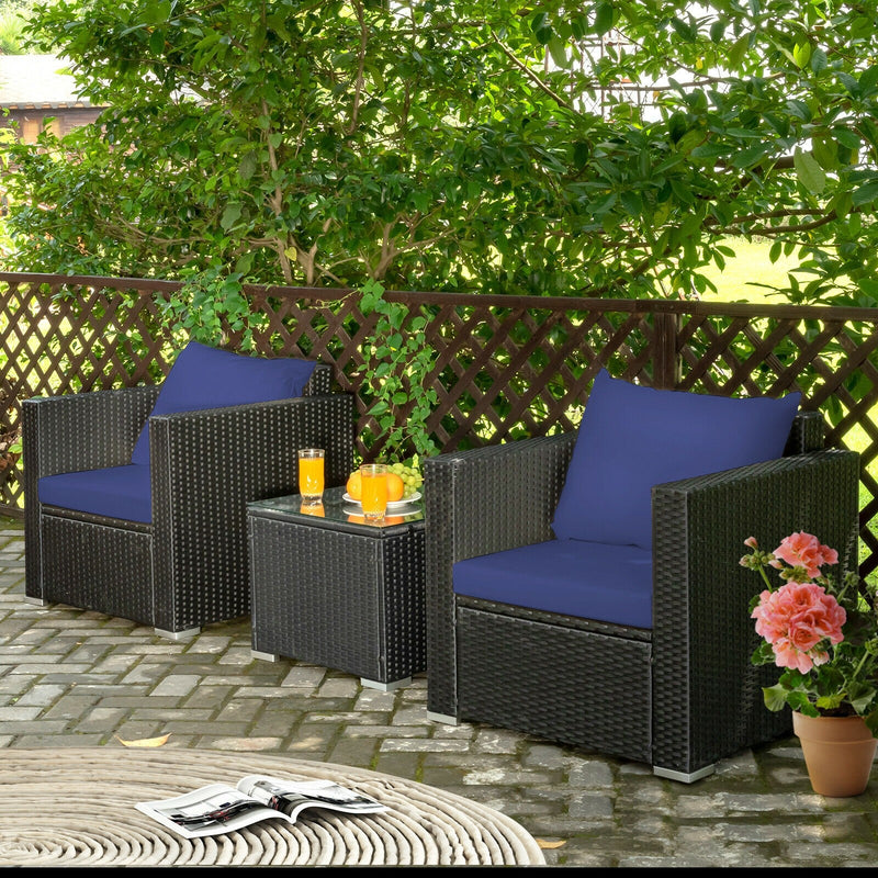 Tarin 3pc Outdoor Rattan Table and Chairs Set - Blue - Seasonal Overstock