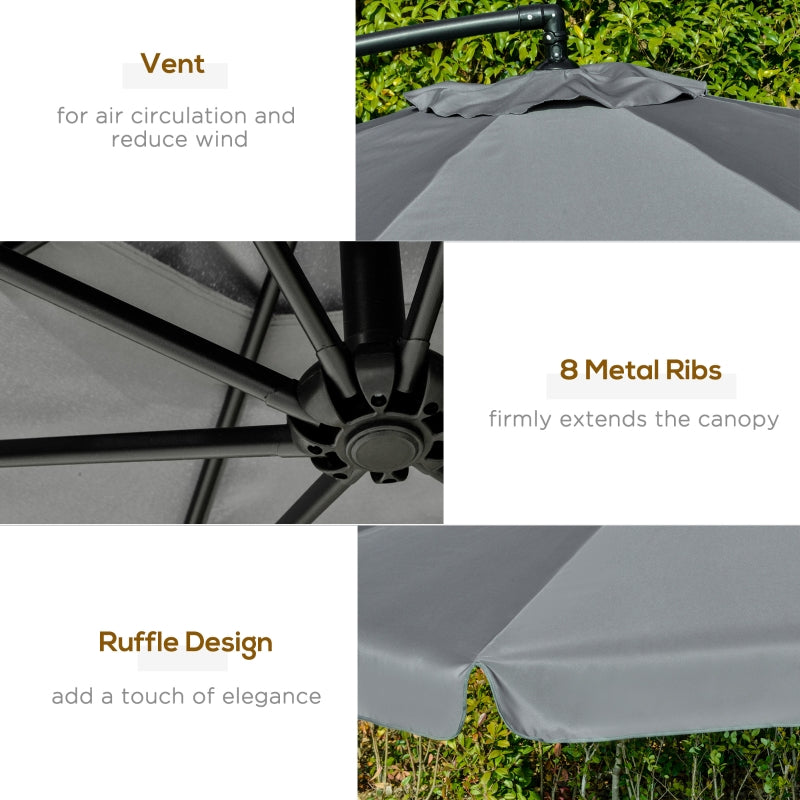 11ft Offset Cantilever Patio Umbrella with Easy Tilt Adjust - Grey - Seasonal Overstock