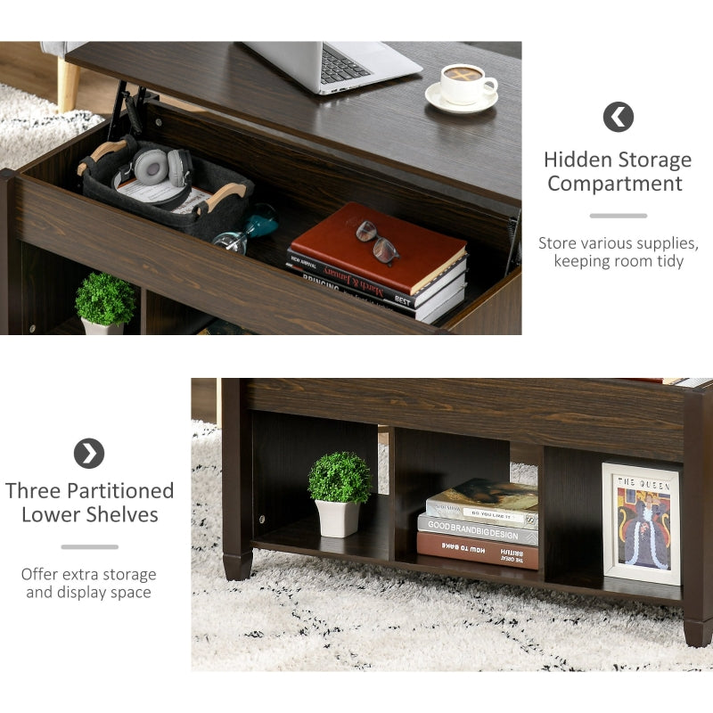 Bryan Lift Top Coffee Table with 3 Storage Compartments - Espresso Brown - Seasonal Overstock