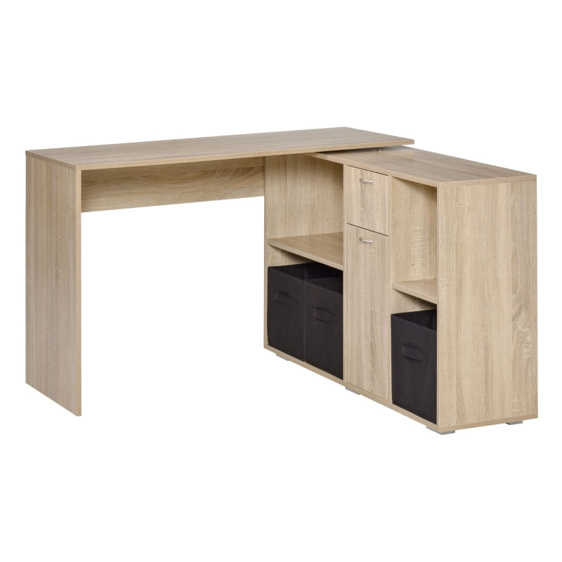 Simon Convertible L-Shaped Desk with Cabinet and Storage - Natural Oak - Seasonal Overstock
