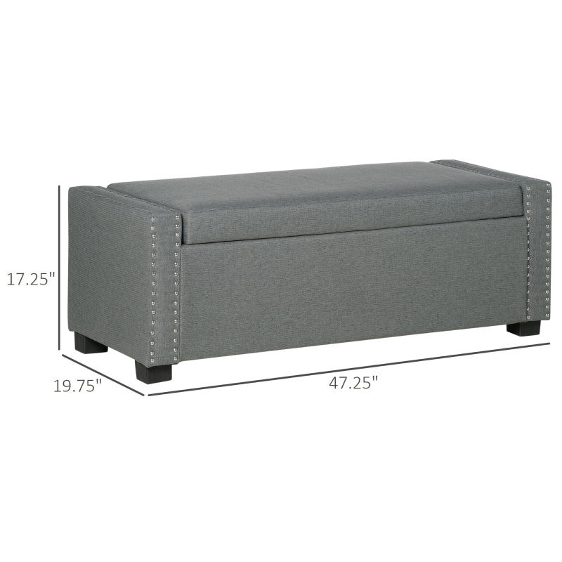Osman 47" Nailhead Light Grey Upholstered Storage Bench - Seasonal Overstock