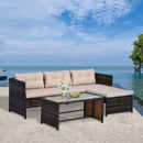 Vina 3pc Outdoor Patio Sofa with RHF Chaise and Table - Beige / Brown - Seasonal Overstock