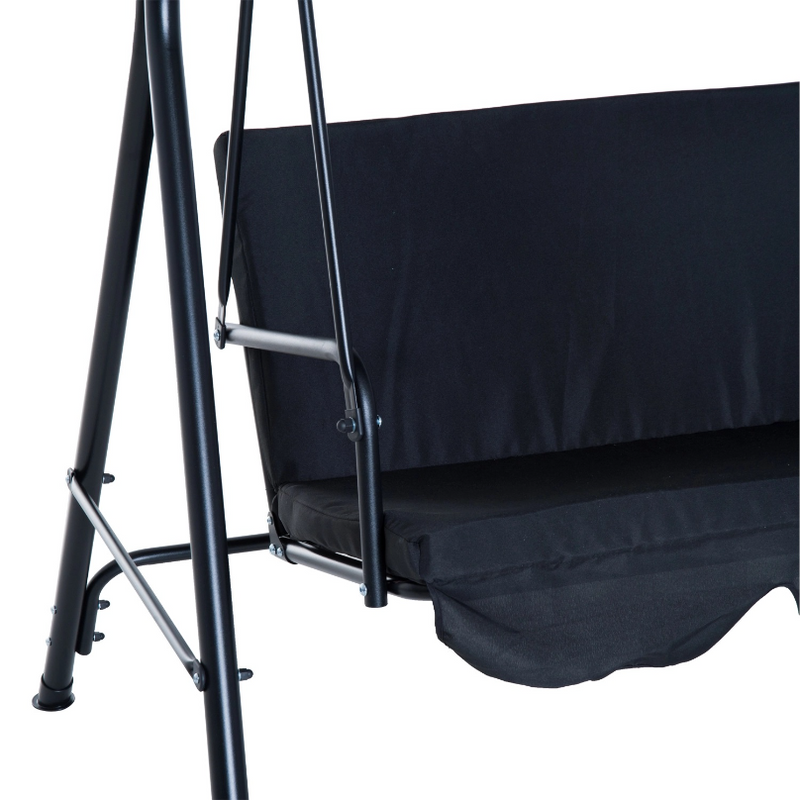 Fiona 3 Seater Patio Swing & Canopy - Black - Seasonal Overstock