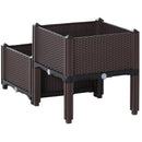 Planters, 31.5" x 15.75" Raised 2-Box Planter Flower Bed - Brown - Seasonal Overstock