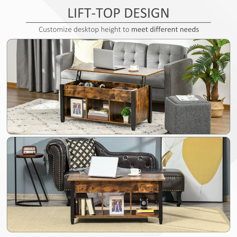 Bryan Lift Top Coffee Table with 3 Storage Compartments - Rustic Brown - Seasonal Overstock