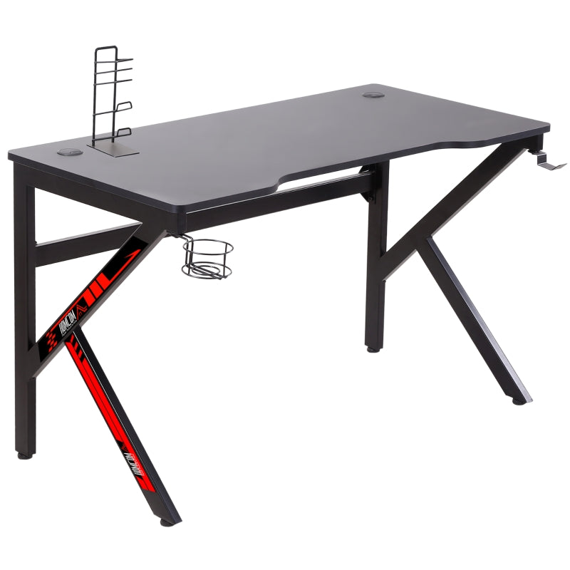Dani E-Sport Black and Red Gaming Desk with Cup Holder & Headphone Hooks - Seasonal Overstock