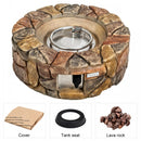 Faron 28" Round 40,000 BTU Faux Stone LP Fire Pit with Lava Rocks and Cover - Brown - Seasonal Overstock