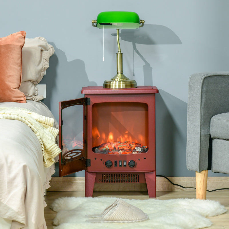 Mini Electric Fireplace with Realistic Flame - Red - Seasonal Overstock