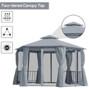 Rokuro 13' x 13' Hexagonal Gazebo with Grey Canopy - Seasonal Overstock