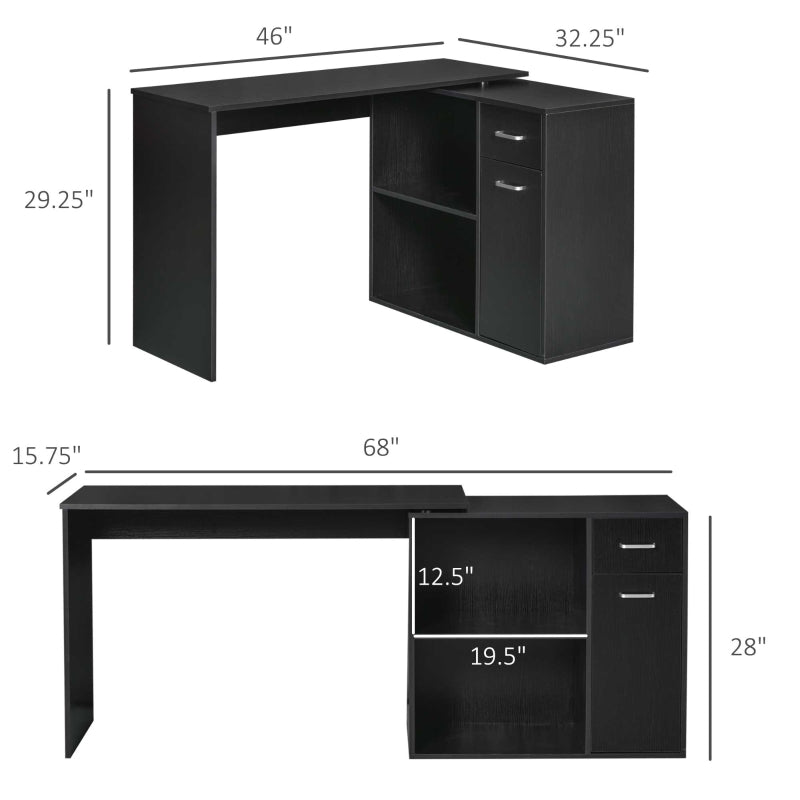 Soren Convertible Desk With Cabinet, Shelves and Drawer - Black - Seasonal Overstock